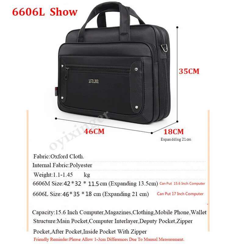 Large Capacity Men's Business Handbags Men Laptop 16" 17.3" Notebook Computer Tote Bags Male Crossbody Travel Shoulder Bag