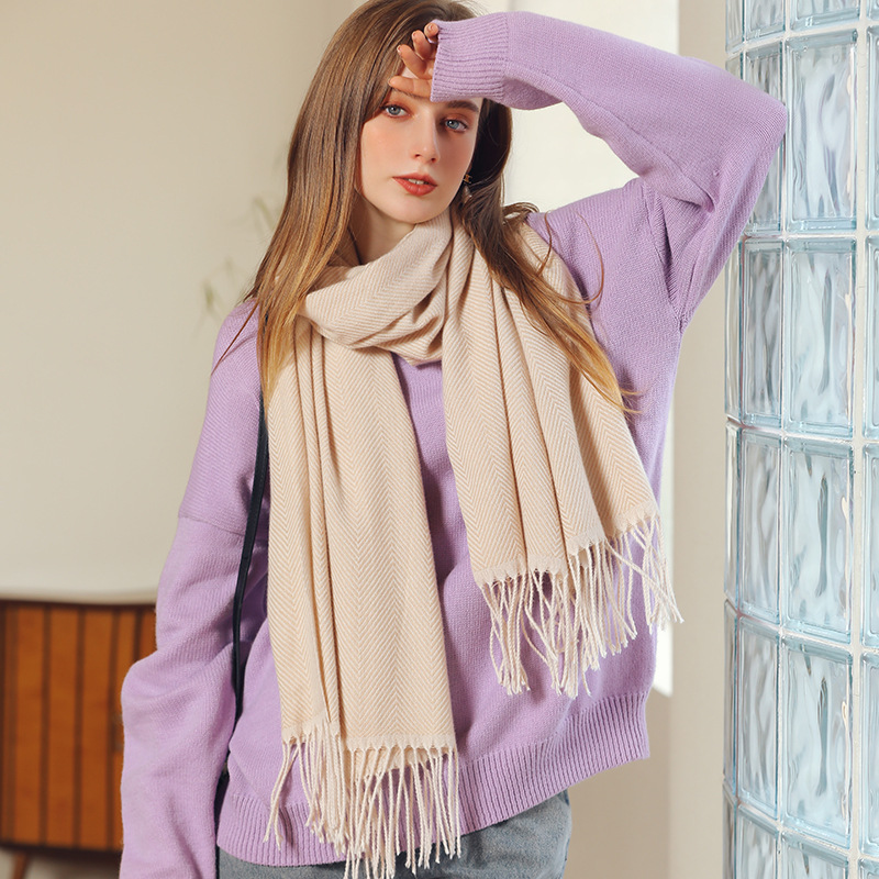 K184 Solid color scarf wave light stripes new scarf women's winter fresh sweet macaron monochrome medium and long scarf