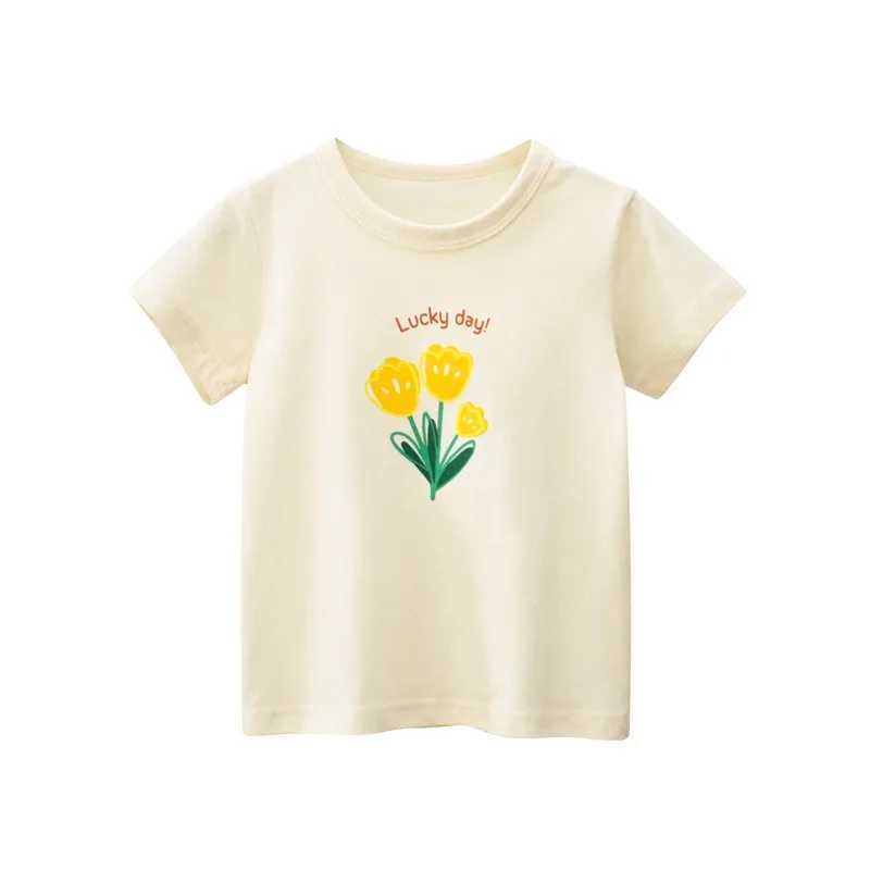 Childrens and Girls Clothing Summer Cotton T-shirt Short Sleeve Baby Top Cartoon Printed T-shirt Childrens T-shirt 2-8 YearsT250320