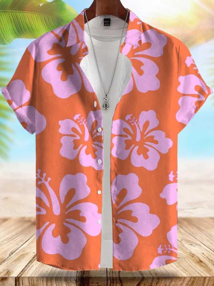 Seaside Hawaiian style mens summer vacation casual mens short sleeved outdoor beach loose and comfortable mens shirt M250320