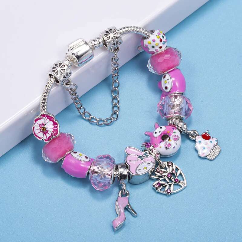 New Fashion Pink Donuts Beads Charm Bracelets Fits DIY Brand Bracelets Bangles For Women Girl Kids Bijoux Pulseras Jewelry Gift