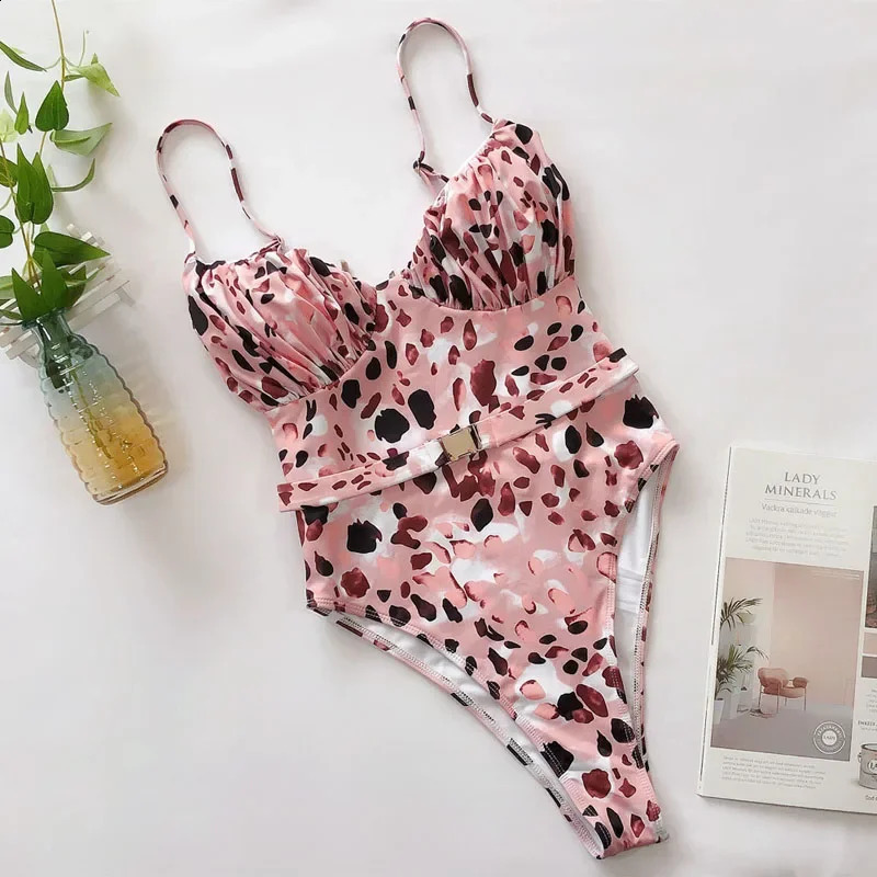 Sexy Leopard Swimwear Tummy Cut Out One Piece Swimsuit Female Tassel Bather Hollow Out Bathing Suit Swim Wear Lady 3880 250319
