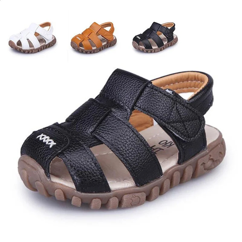 Size 2136 Children Shoes Closed Toe Toddler Boys Sandals Leather Breathable Beach sandals infant Kids Summer 250304