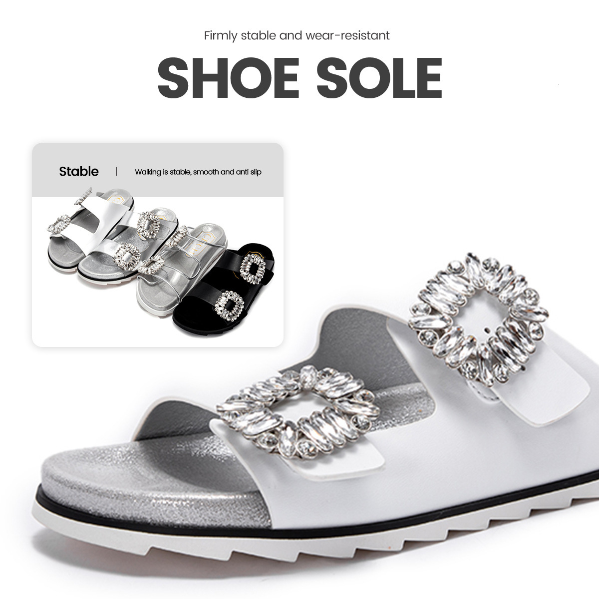 Designer CHCH Square Button Rhinestone Thick Bottom Women On The Beach Double Straps Straight Line, Wearing Slippers For Leisure And Fashion, Paired W