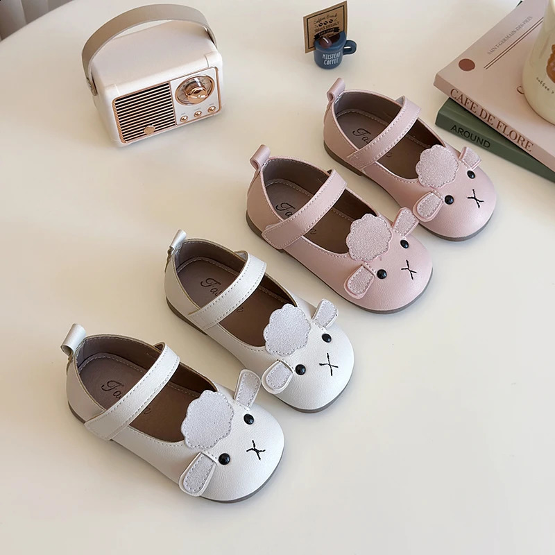Girls Princess Shoes Cartoon Pink Beige Lovely Spring Kids Flat Shoes Cover Toe Trendy Flexiable Toddler Children Mary Janes 250319