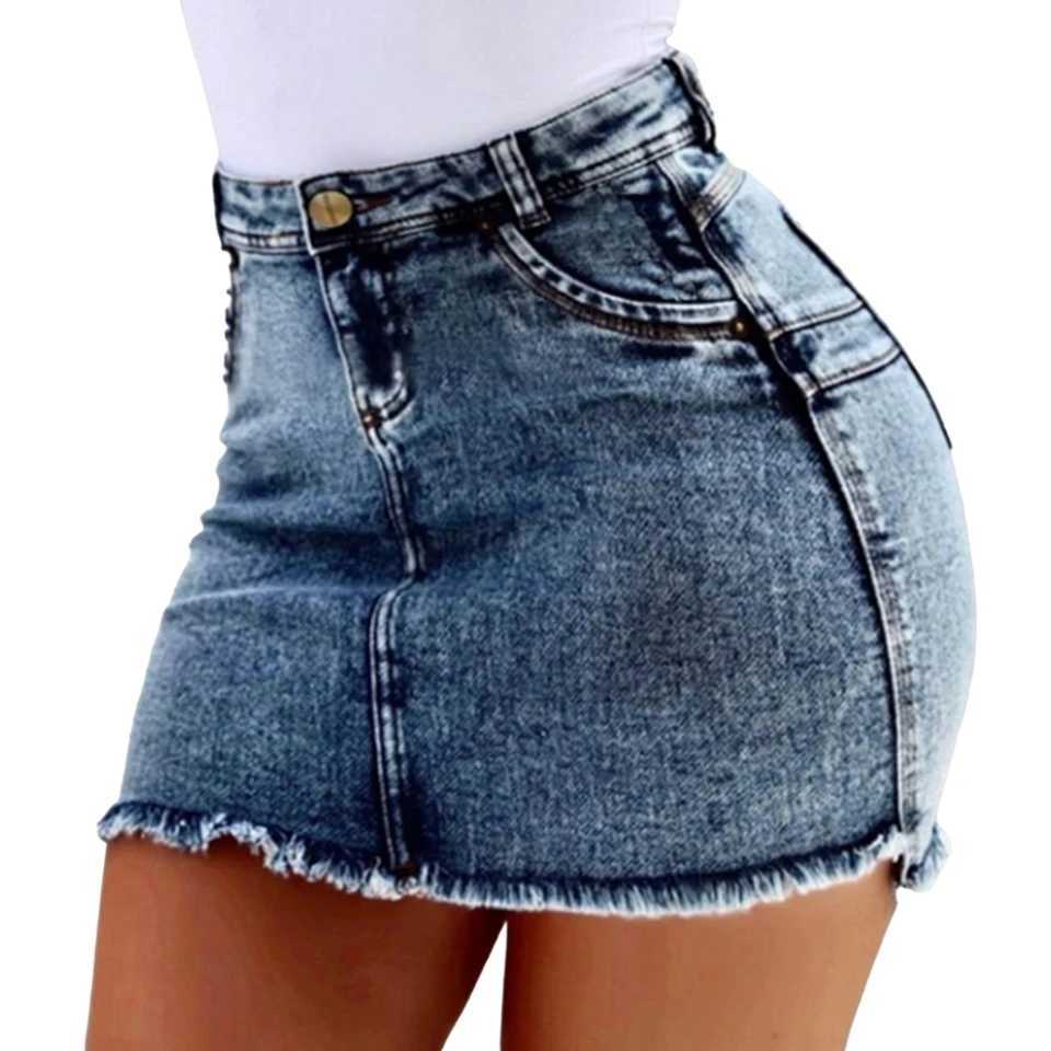 A-Line sexy retro denim womens clothing 2024 summer elastic body slim fit hip mini skirt Korean fashion Fe clothingXJ250320