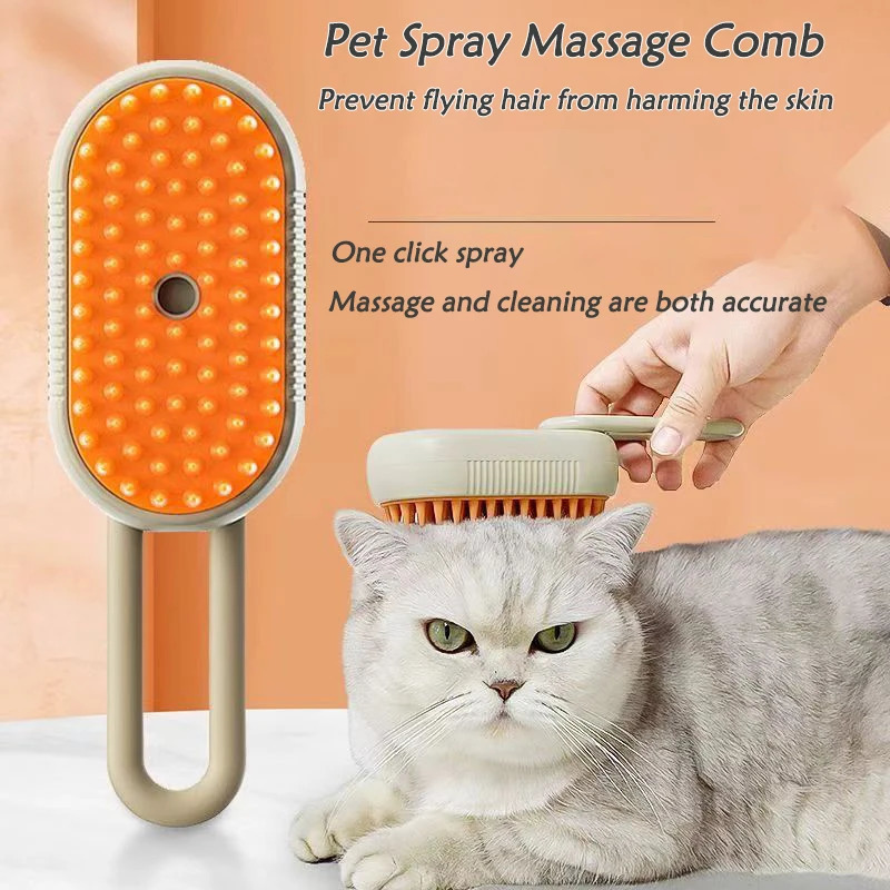 Cat Dog Pet Spray Massage Brush One Button Steam Folding Rotatable Grooming tool Hair Bath 3 in 1 Removal Comb 250318