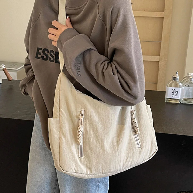 Summer Women Solid Color Shoulder Bag Fashion Lightweight Versatile Travel Crossbody Bag Nylon Large Capacity Hobo Bag 250314