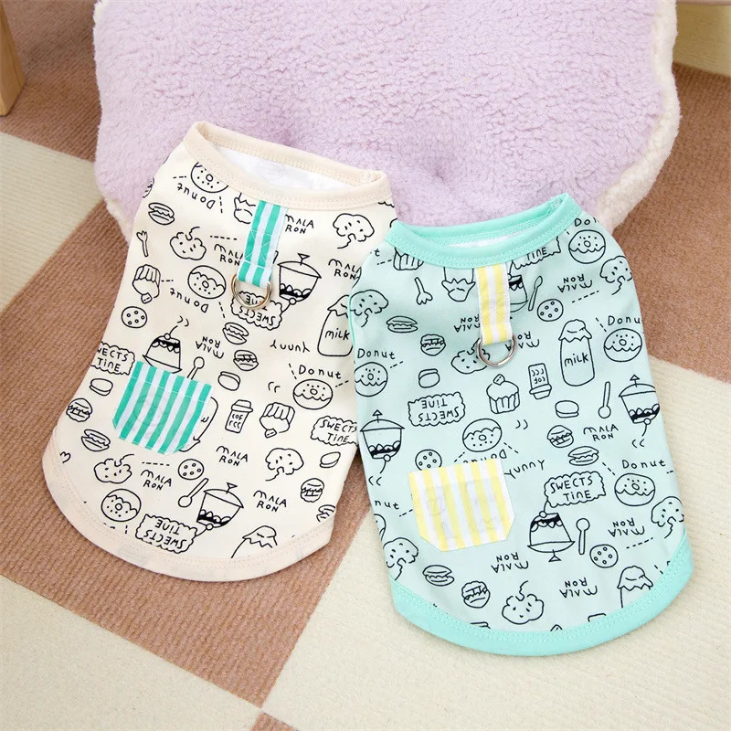 Summer Dog Shirts Cartoon Graffiti Pattern Clothing Puppy Cat Solid Tshirt Chihuahua Yorkie Thin Soft Fashion Vests Pet Clothes 250318