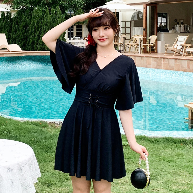 Womens Swimwear One Piece Swimsuit Plus Size XL-9XL Half Sleeve Boxers Dress High Quality Beach Wear Wholesale And Retail 250319