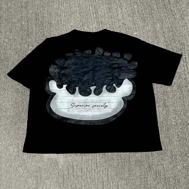 Retro Large Pattern Cotton T-shirt Mens Y2K Summer Short Sleeve Retro Extra Large T-shirt Womens TopT250319