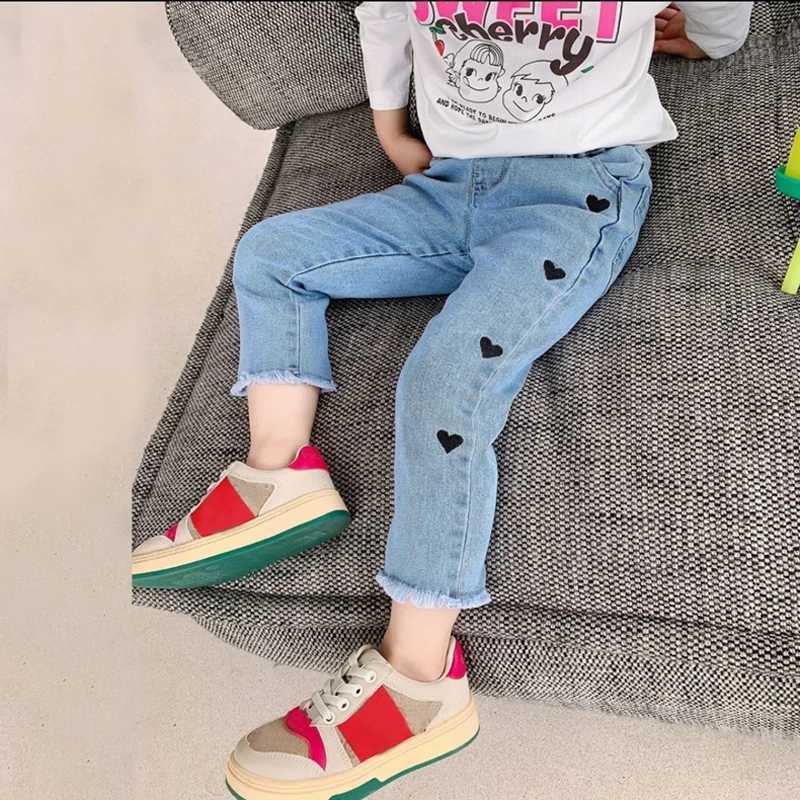 IENENS Spring Jeans Girls Straight Pants Denim Casual Trousers Kids Clothes 1-5 Years Baby Stretch Elastic Waist BottomsT2502320