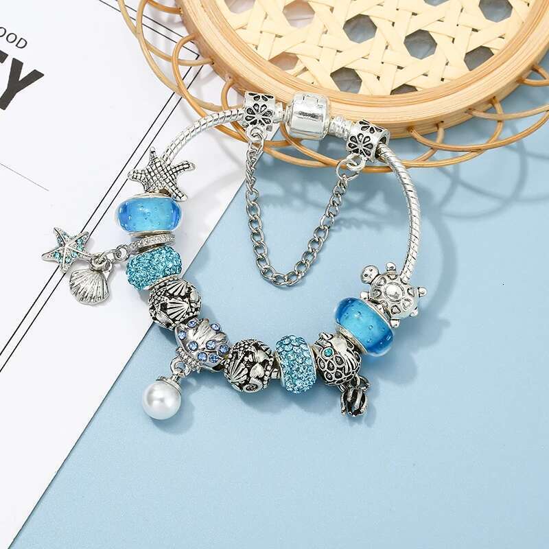 Summer Style Shell Fish Pendant Charm Bracelets With Silver Color Turtle Beads Bracelet For Women Men Girl Pulseras Jewelry Gift