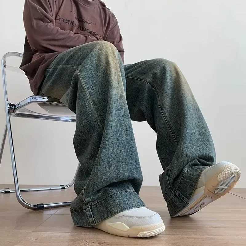 Mens denim pants blue wide leg pants vintage luggage Trouser streetwear design jeans casual solid spring and autumn jeansT250319