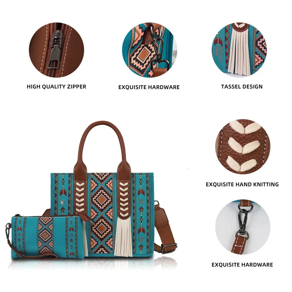 Cross-Border Stock Bohemian Ethnic Style Fringed Unique Mother-Child Canvas Tote Bag Lions Den Bag for ATV UTV Storage R250320