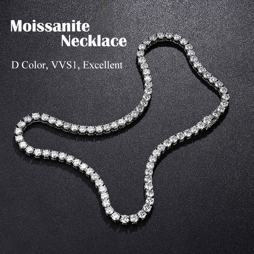3/4/5/6.5mm Real Moissanite Tennis Necklace Bracelet for Men Women 925 Sterling Silver Lab Diamond Neck Chains Party Jewelry GRA
