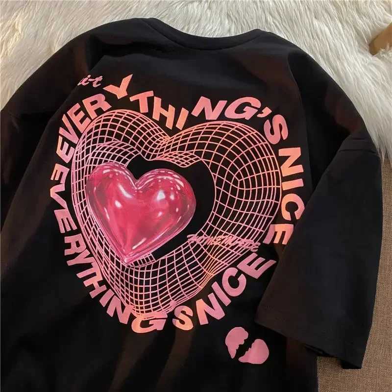Kawaii Womens T-shirt with letter embroidery short T-shirt oversized casual retro print Y2k top graphic T-shirt Gothic styleT250320