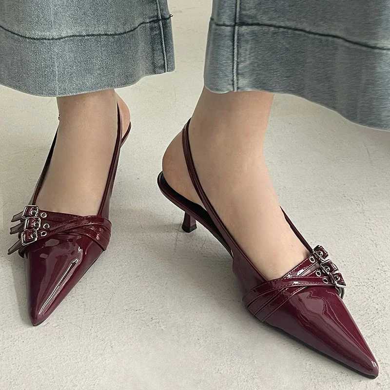 Summer New Women Fashion Sexy Party Punk Goth Pointed Toe High Heel Shoes Woman Leather Pu Footwear Buckle Strap SandalsC250319