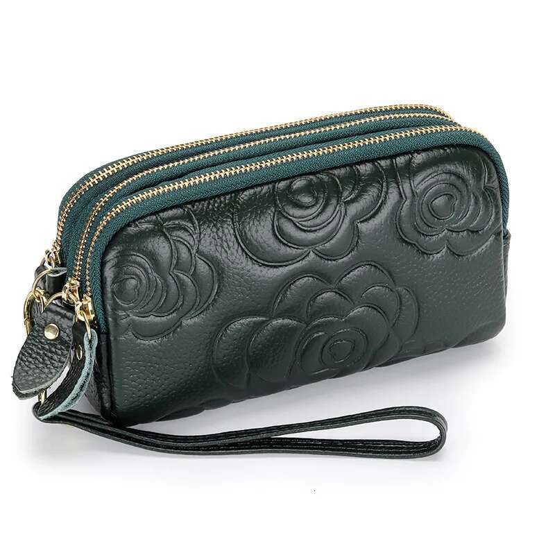 Ladies Genuine Leather Clutch Purses Long Women Wallet Multilayer Zipper Wrist Female Coin Purse Wers Mobile Phone Bag