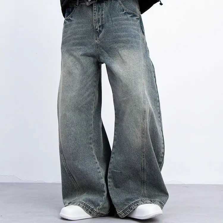 Spring and autumn American mens and womens fashion personalized straight tube washed jeans couple loose curved knife casual pants y2kT250319