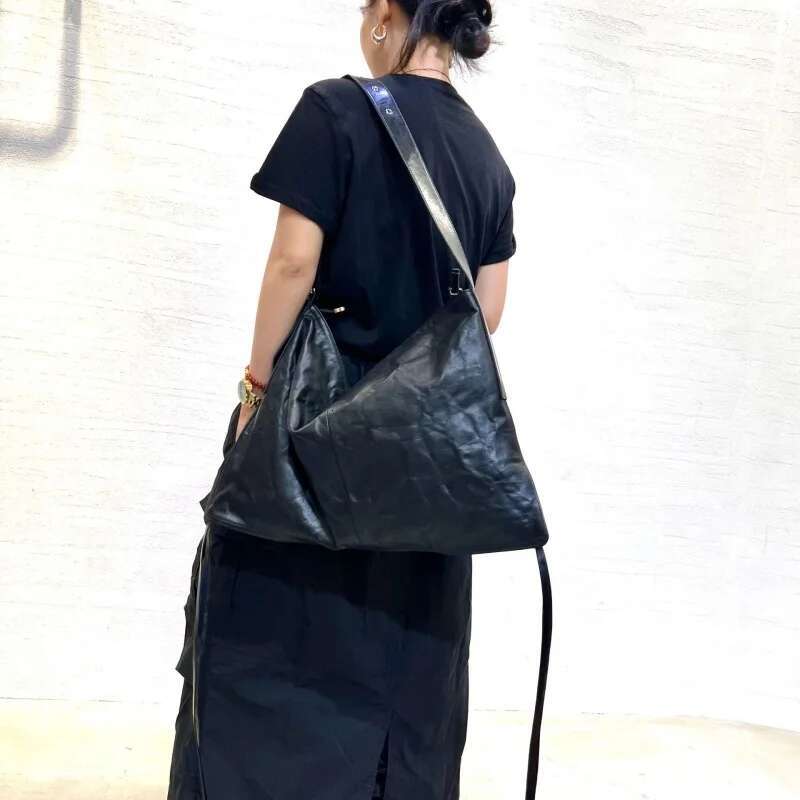 Natural Leather Large Crossbody Bags Women Shoulder Trendy Handmade Head Layer Cowhide Pleated Hand Grip Patterned Tote Bag