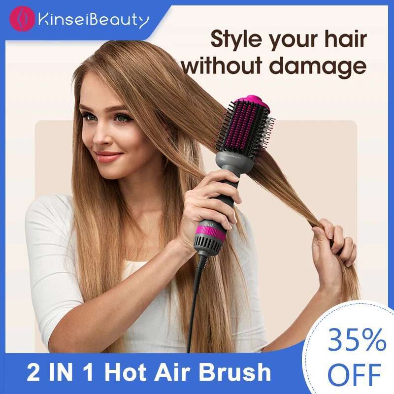 Kinseibeauty Dryer And Straightening 2In1 Ion Straightener Hair Electric Hot Air Brush Anti-Ig Blower