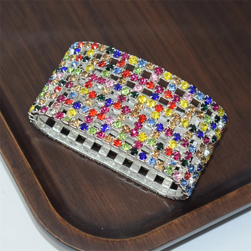 European and American handmade rhinestone elastic bracelet multi-layer elastic hollow bracelet claw chain multi-color bracele 250320