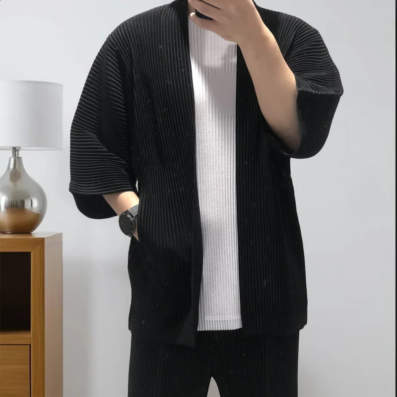 Miyake pleated jacket mens cardigan Japan springsummer loose plus size 100 top 250317