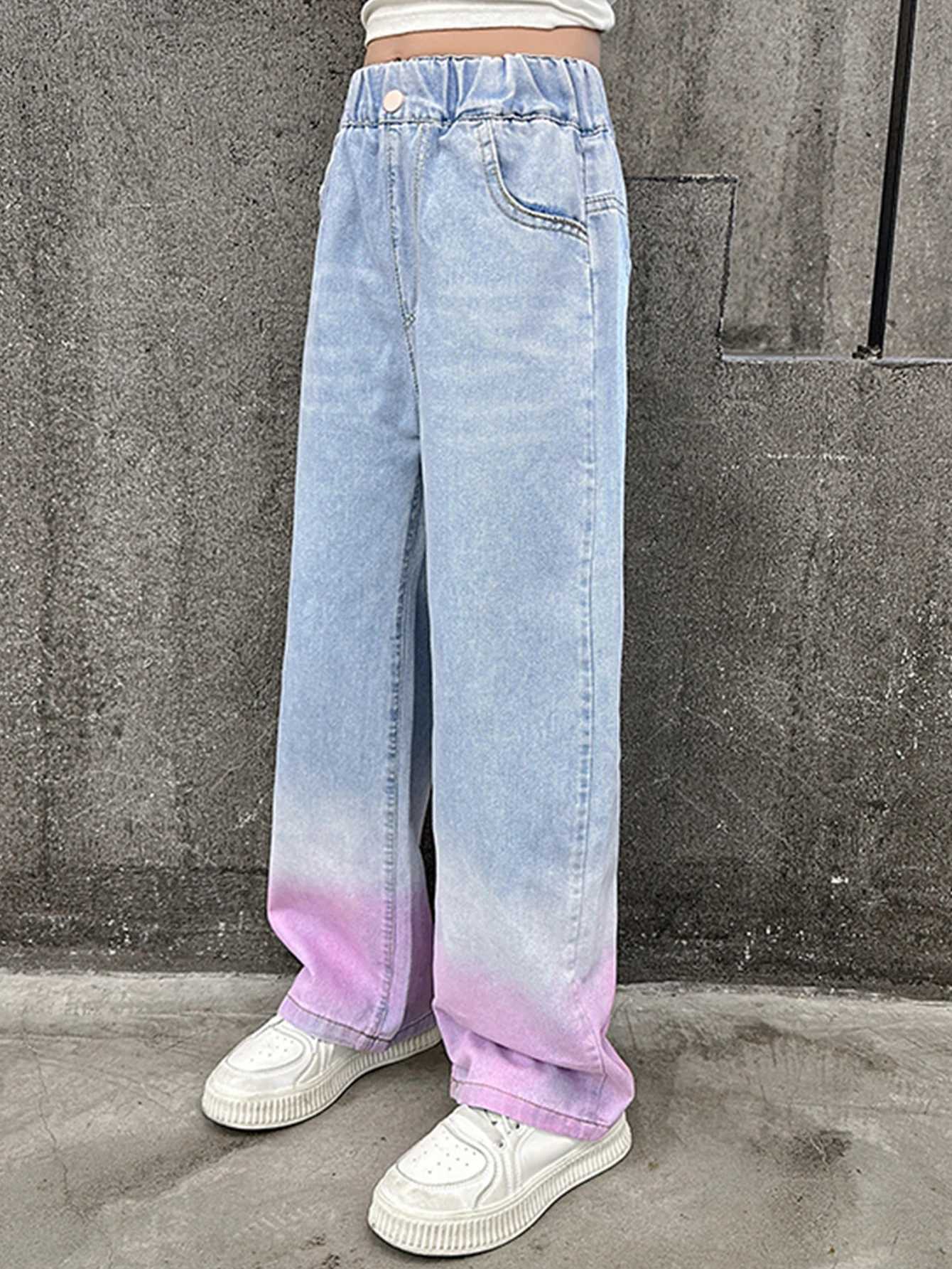 Girls colorful spray wide leg pants single pieceT250326