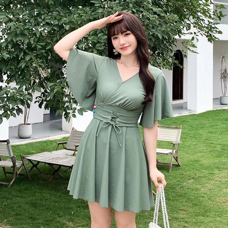 Womens Swimwear One Piece Swimsuit Plus Size XL-9XL Half Sleeve Boxers Dress High Quality Beach Wear Wholesale And Retail 250319
