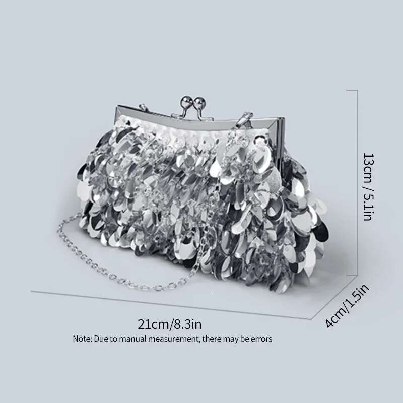 Sier Sequin For Women Evening Prom Shiny Small Purse Fashion Handbag Banquet Shoulder Bag Tail Party Clutch