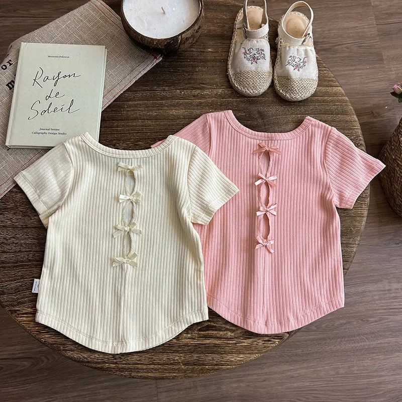 T-shirt for Kids Girl 2-7 Years Old Solid Colour Back Cutout Top Summer Baby Girls Fashionable Versatile Short-sleeved T-shirtT250320