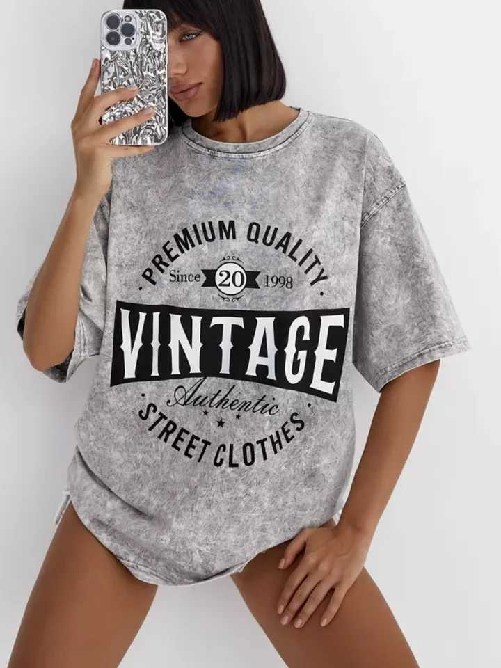 Oversized INS short sleeved washed retro T-shirt loose streetwear Distressed Bf Harajuku T-shirt Weomen printed half sleeveT250320
