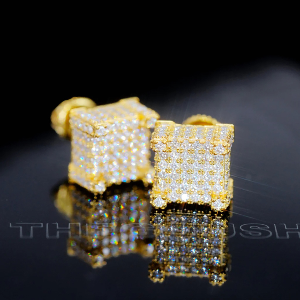Hip Hop Rock Fashion Jewelry Gold Plated For Women Micro Pave 3A Zircon Square Screw Back Earrings