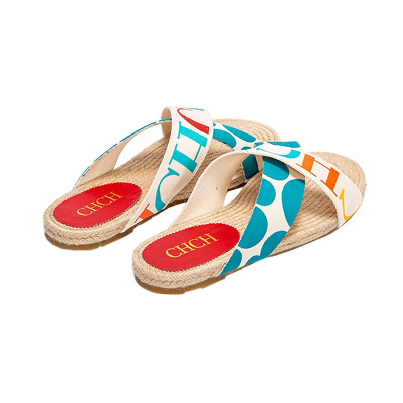 Designer CHCH 2025 New Women's Fashionable And Versatile Summer Vacation Woven Slippers