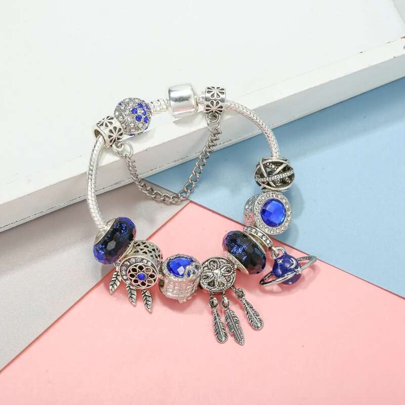 High Quality Charm Bracelet With Blue Moon Star Beads Bracelets Bangles For Women Momther Jewelry Gift Dropshipping