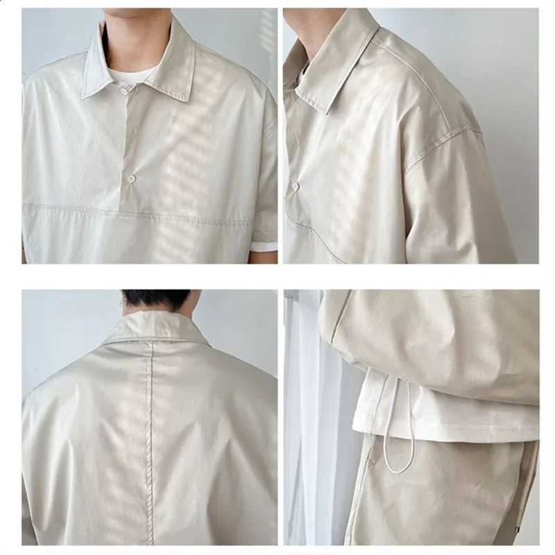 Mens summer polo shirt two-piece buttoned up casual cargo sports summer track and field clothing fashionable short sleevedshort sleeved set 250318