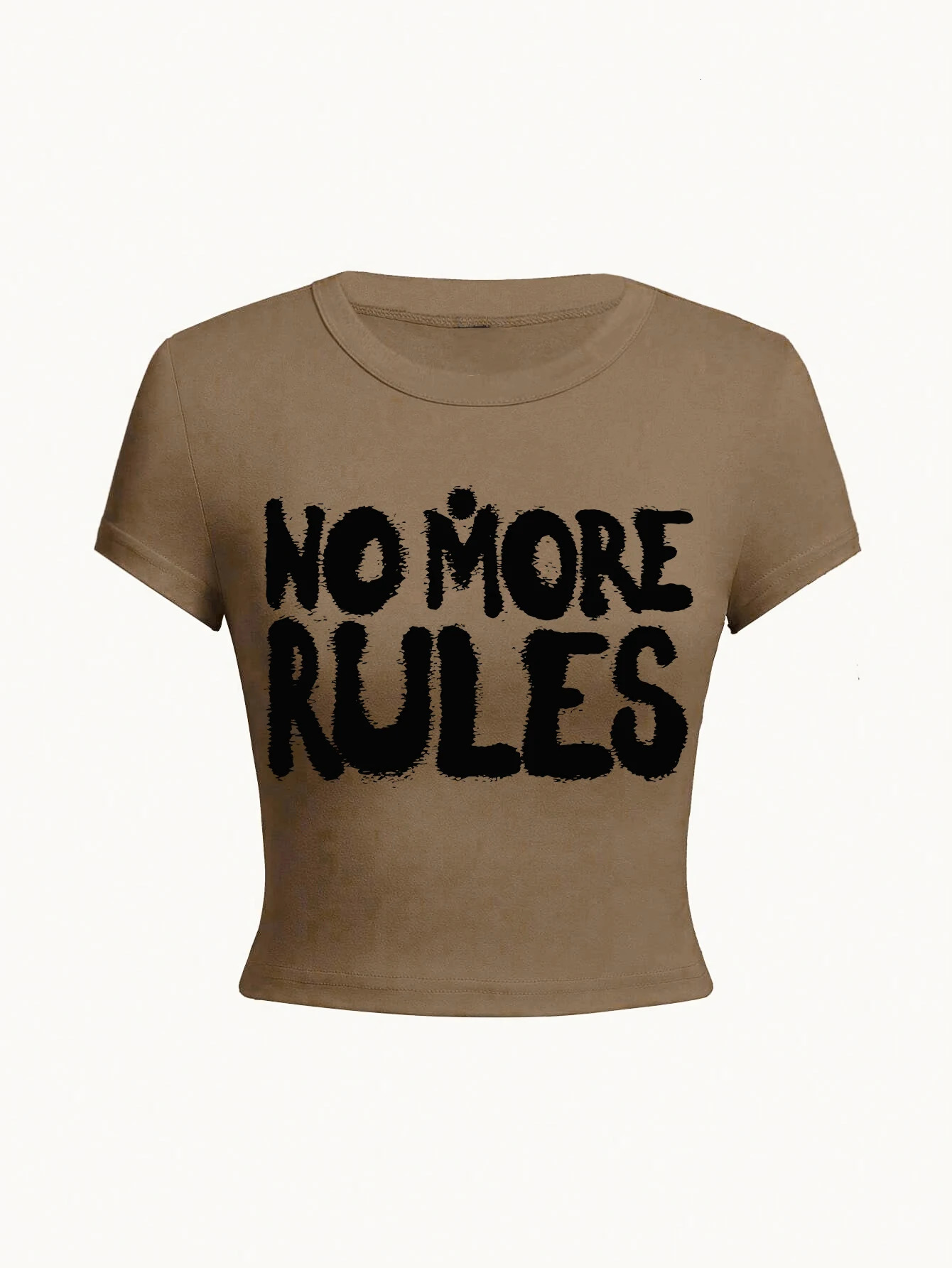 Y2K Woman Crop Tops No More Rules Prints Short Sleeve High Elastic Viscose T-Shirt Soft O-Neck Tees Summer Street Female Clothes 250320