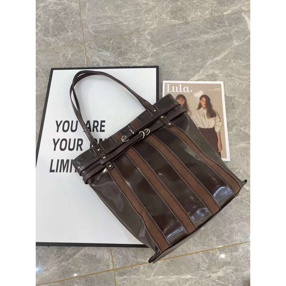 Vintage Large Capacity Tote Designer Color Block Leather Belt Buckle Underarm Handbag For Women Shopping Bag