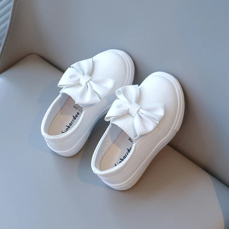 Children Leather Shoes Bowtie White Round Toe Autumn Slip-on Kids Casual Shoe Sweet Leisure Flexiable Comfy Girls Loafers 22-31 250319