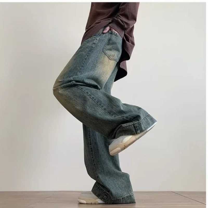 Mens denim pants blue wide leg pants vintage luggage Trouser streetwear design jeans casual solid spring and autumn jeansT250319