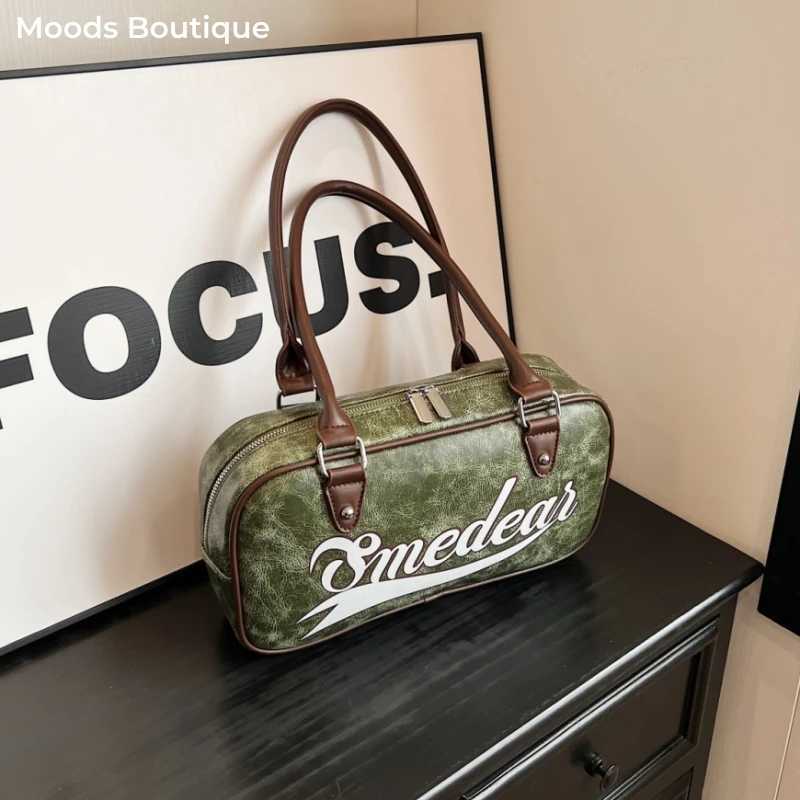MOODS Retro Bowling Shoulder Bag Womens Letter Printing Solid Color Long Handle Boston Bag 2025 Latest Luxury Designer Handbag Y250319