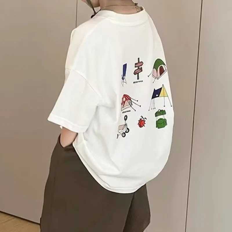 Summer childrens T-shirts cartoon characters boys and girls loose crew members short sleeves American streetwearT250320