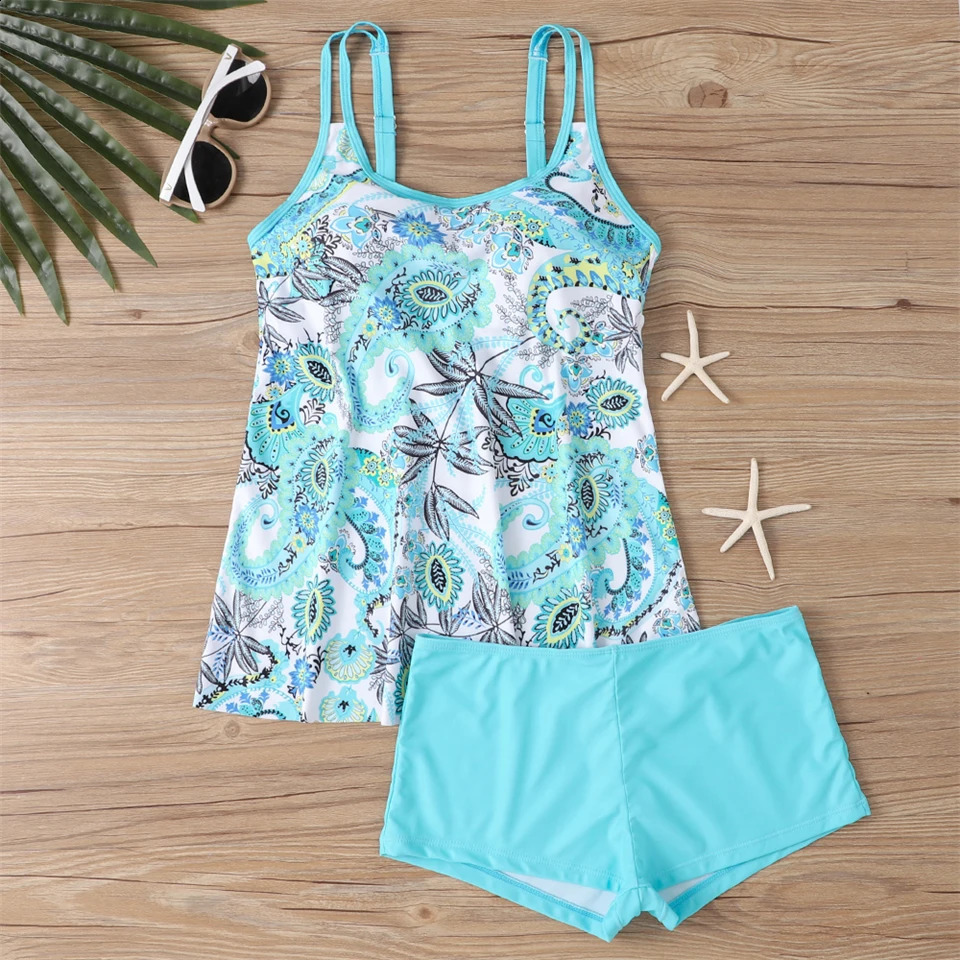 Floral Printed Tankini Set Women 2024 Two Piece Swimsuit Short High Waist Swimwear Female Bathing Suit Beachwear Swimming Summer 250319