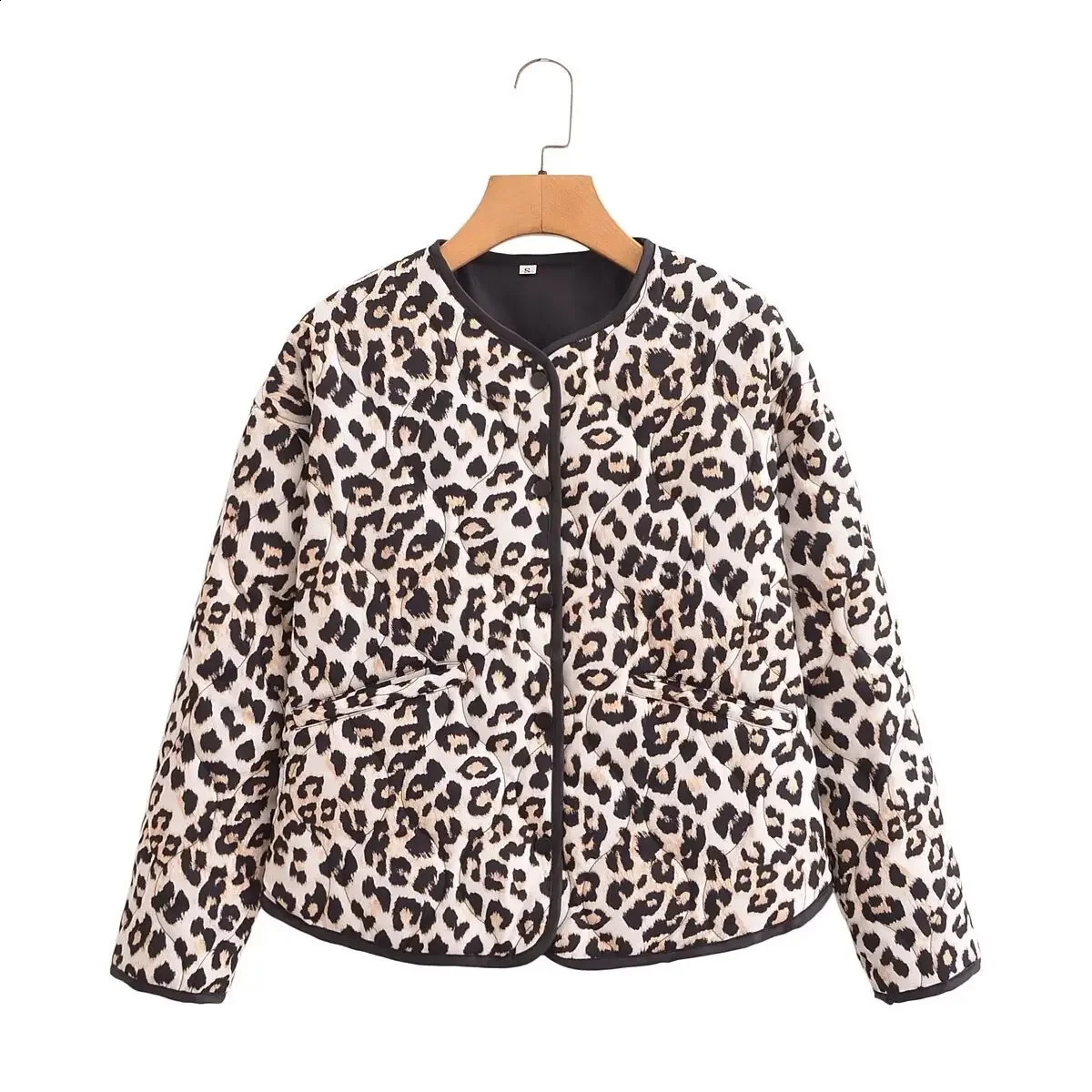 Womens thick winter cotton jacket with leopard print comfortable and warm casual style Chinese 250319