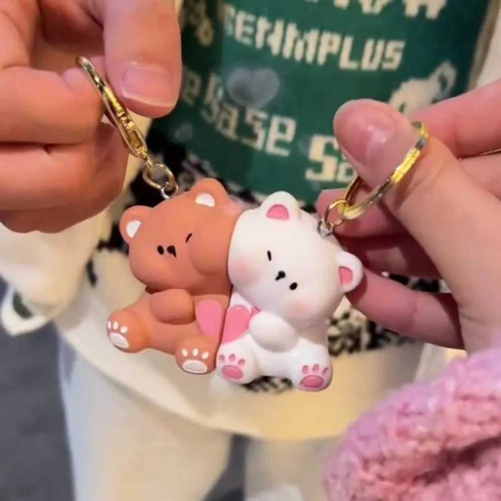 1 Cute Resin Bear Couple Magnetic Keychain Cartoon Animal Doll Bag Pendant Kawaii Keychain Couple GiftXJ250319