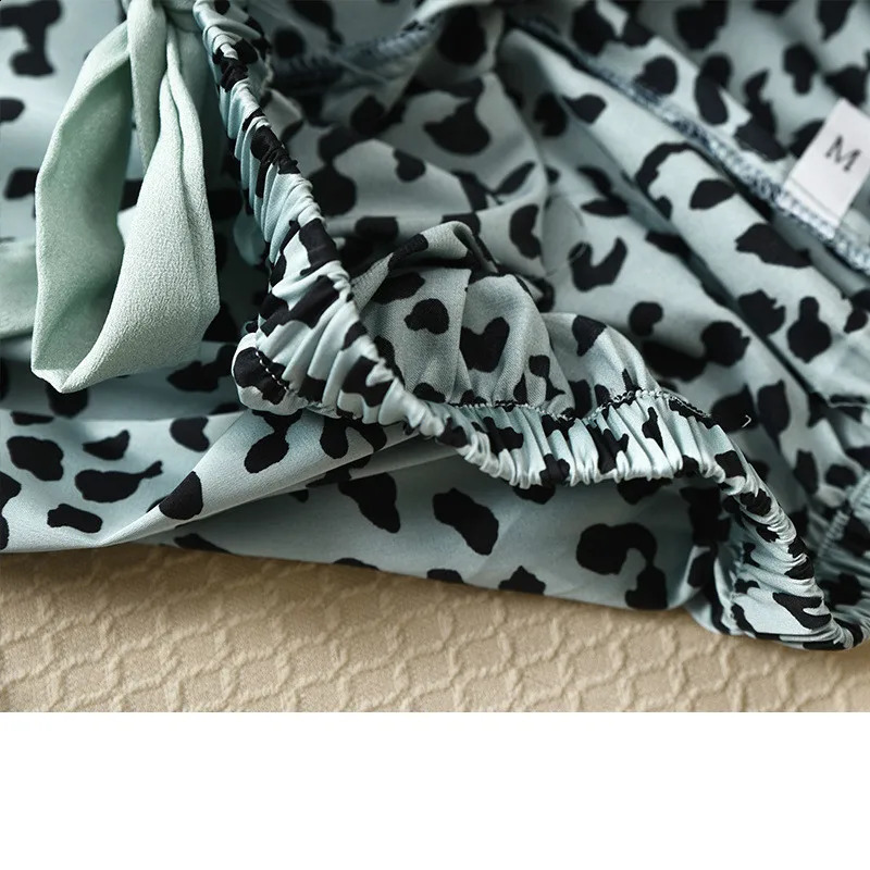 Lisacmvpnel Leopard Print Women Pajama Set Ice Silk Soft Touch Long Sleeve Suit Pyjamas 250319