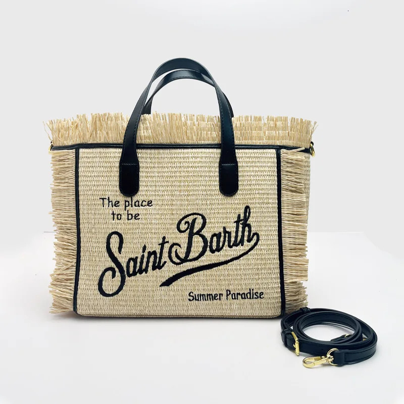 2025 New Designer Bag SAINT BARTH And American Womens Large-capacity Leisure Travel Straw Mat Handmade Fringed Handbag Tote Bag