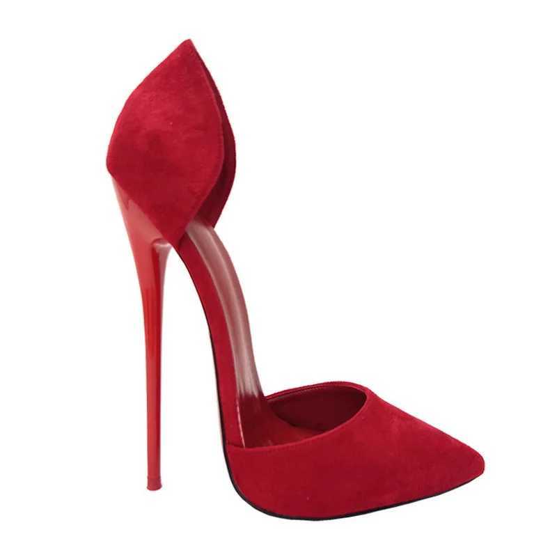 CACA 16cm Flock High H Wen PumpsSide Shallow Out Fetish Mens Bed Cosplay ShoesBlackRed LiningSlipCust Y250319