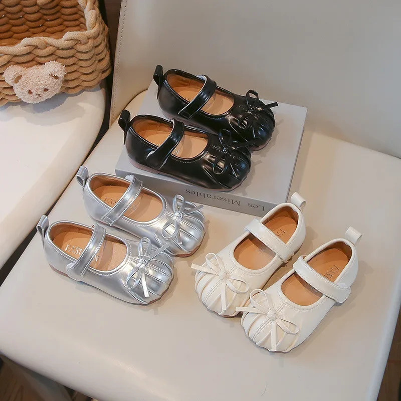 Fashion Bow Girl Princess Shoes Spring Baby Kids Walking Shoes Soft Sole Childrens Flat Leather Shoes 1-3 Year Old 250319